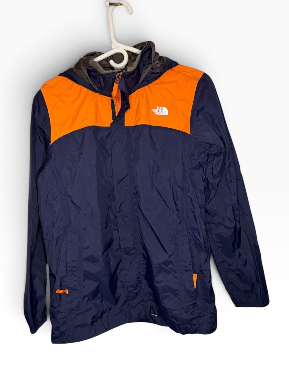 The North Face Boys Navy & Orange Lightweight Hooded Hyvent Jacket-Boys XL